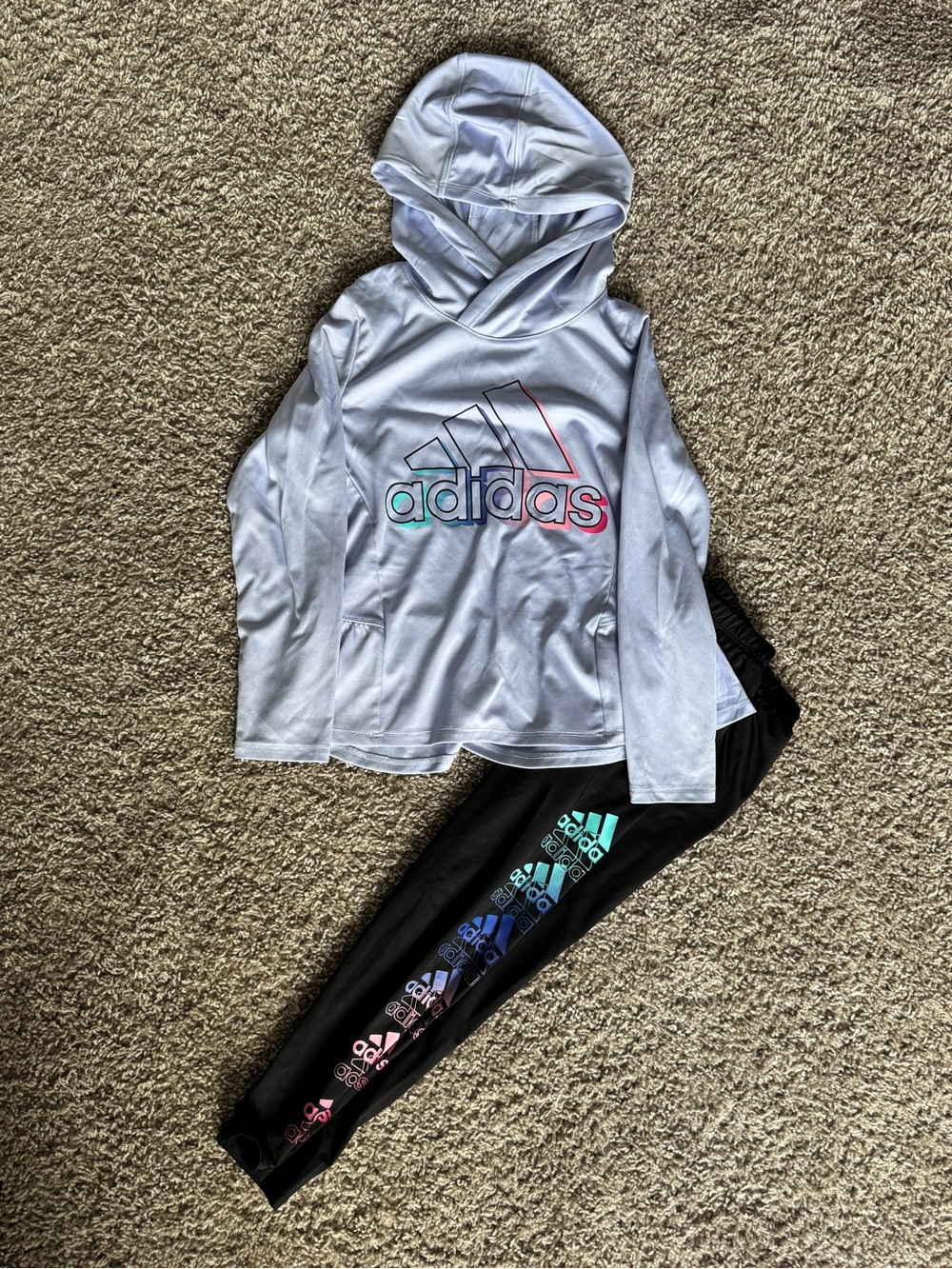 Adidas Kids' purple Hoodie & Black Logo Leggings Set